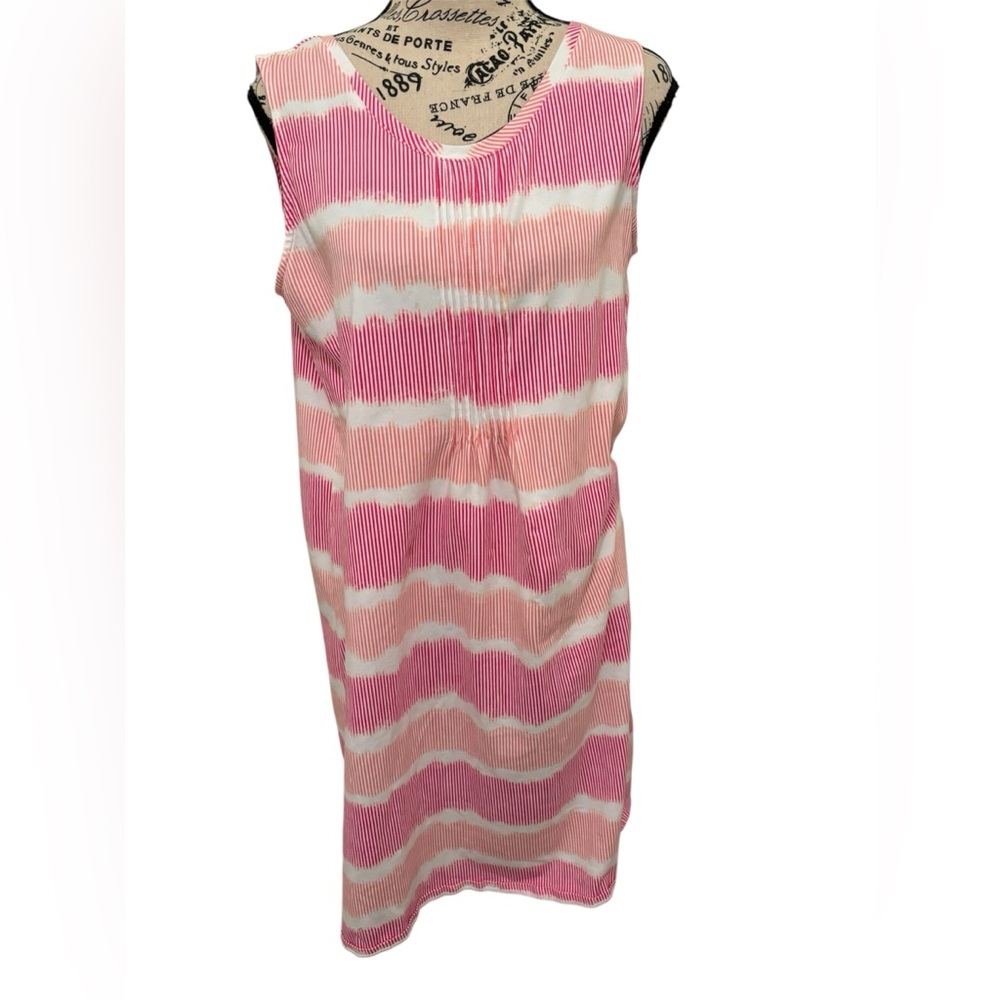 Lands' End Dress Womens Sleeveless Pullover Pintuck Striped Stretch